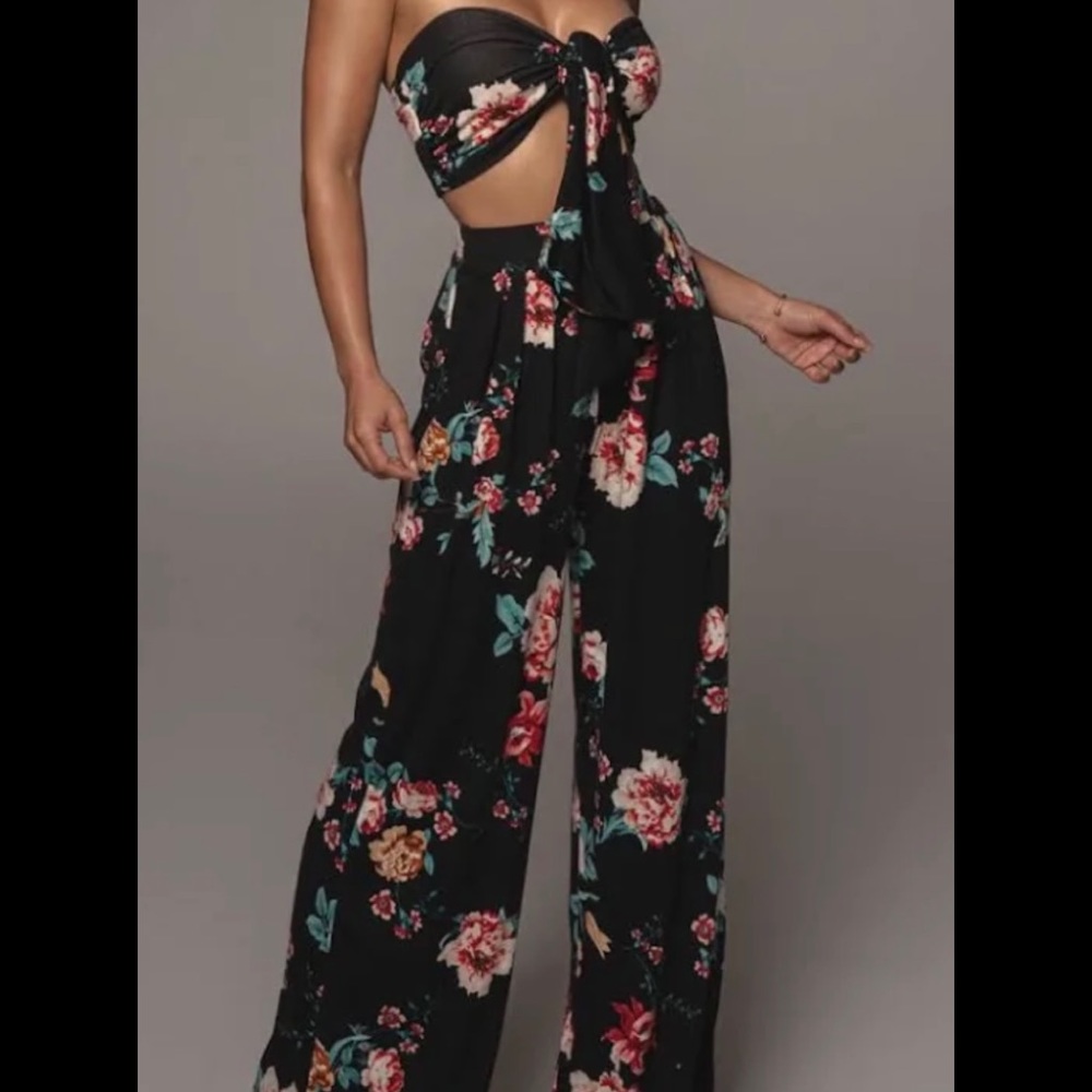 JLUXLABEL BLACK FLORAL BLOSSOM TWO PIECE SET